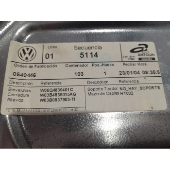Recambio de elevalunas trasero izquierdo para volkswagen polo (9n1) 1.2 referencia OEM IAM W06Q4839401C  